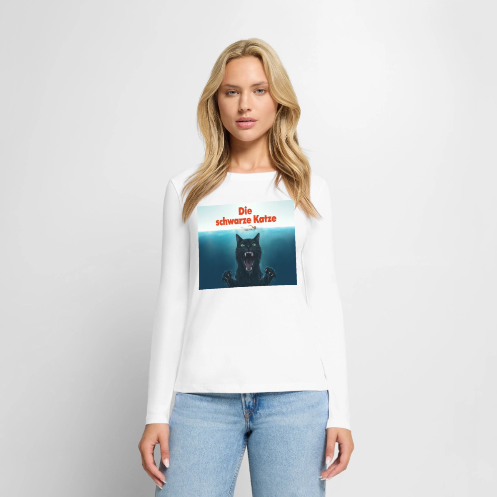 Die schwarze Katze – Krümel taucht auf | Frauen Premium Bio Langarmshirt - Weiß