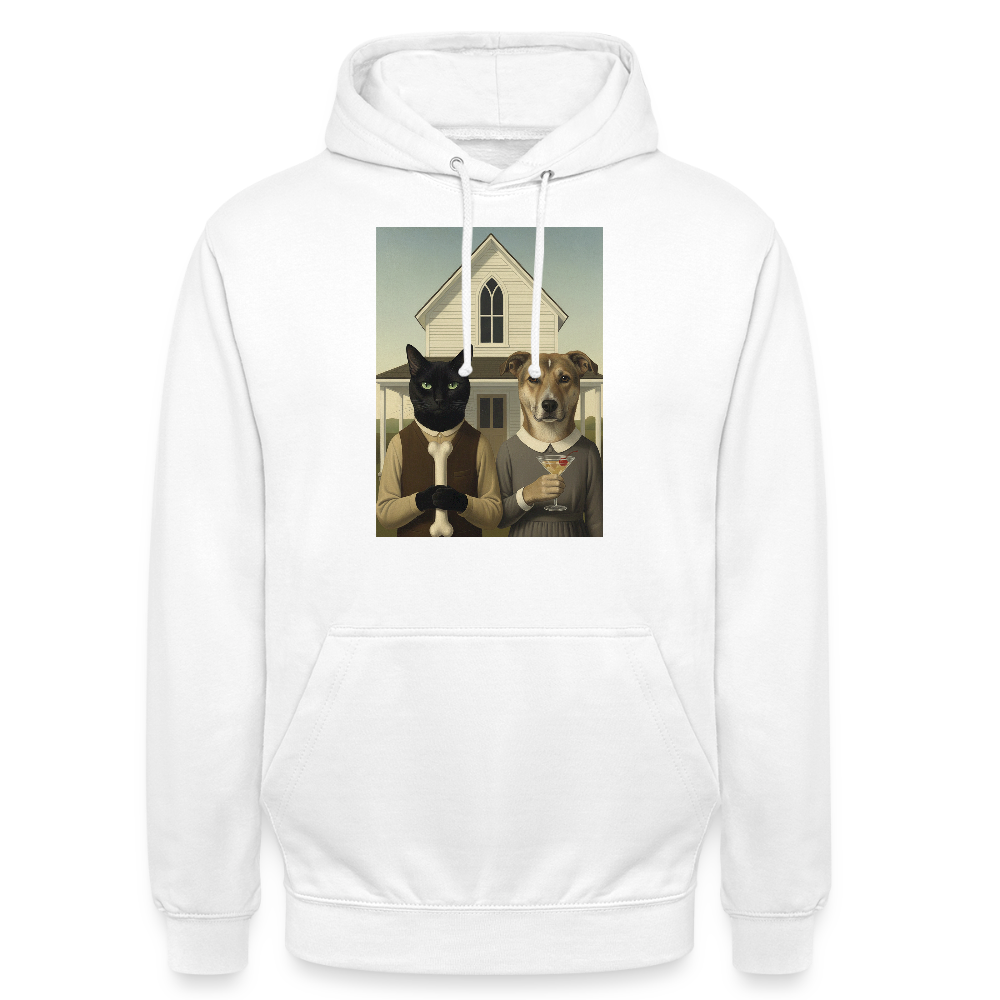American Gothic… aber mit Katze und Hund | Männer Premium Pullover - Weiß
