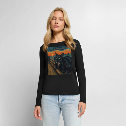 Der Schrei… aber die Katze hat’s zuerst gemerkt | Frauen Premium Bio Langarmshirt - Schwarz