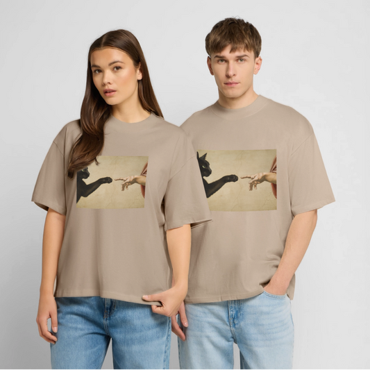 Die Erschaffung Adams… aber die Katze war schneller | Stanley/Stella Oversized Unisex Bio T-Shirt Blaster - Steingrau