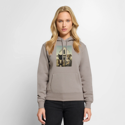 American Gothic… aber mit Katze und Hund | Frauen Premium Hoodie - Taupe