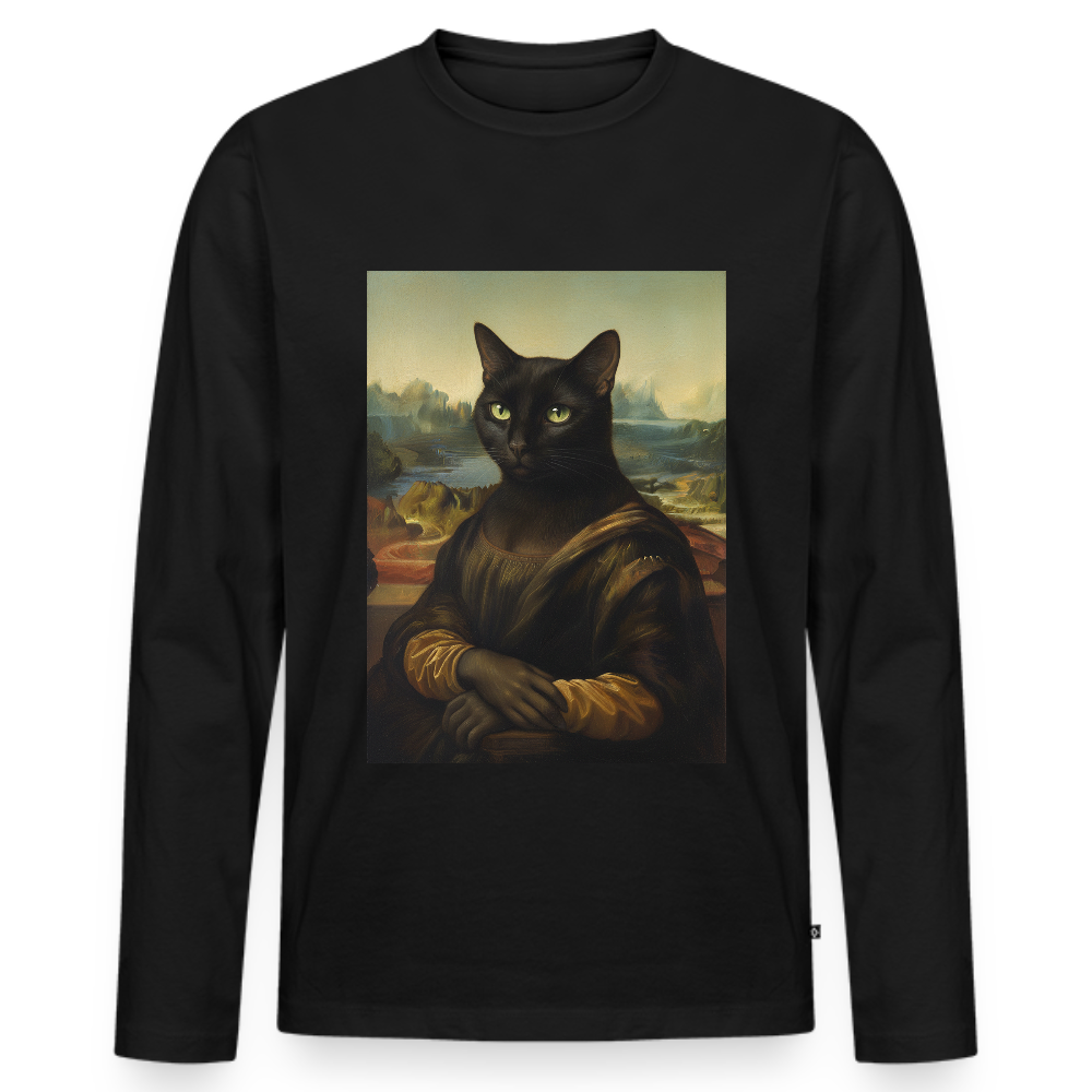 Mona Lisa… aber es ist eine Katze | Männer Premium Bio Langarmshirt - Schwarz