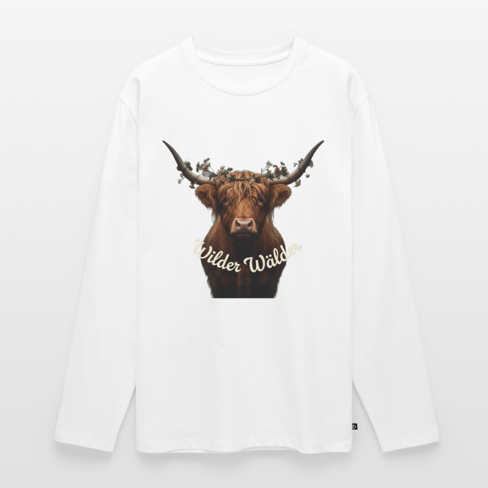 Wilder Wälder – Schwarzwald Highland Rind | Männer Premium Bio Langarmshirt - Weiß