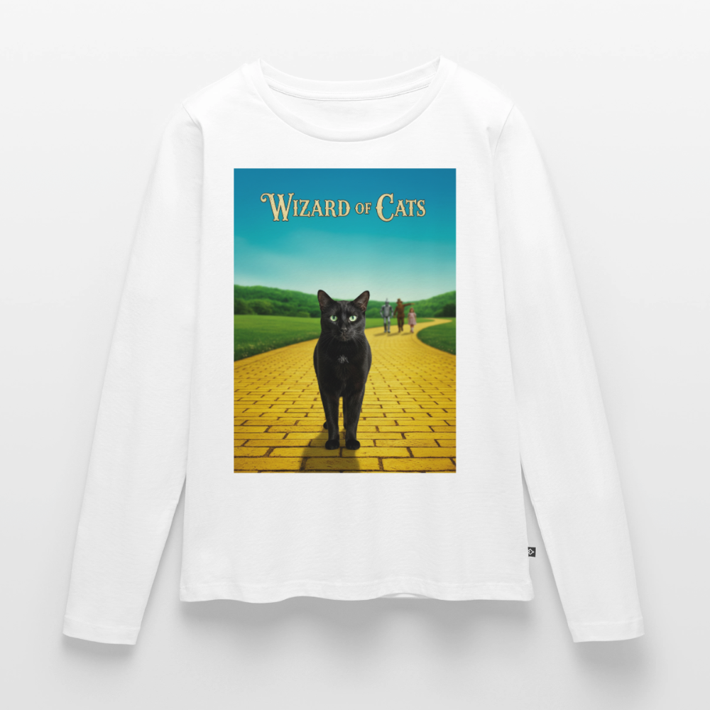 Wizard of Cats – Der gelbe Weg gehört Krümel | Frauen Premium Bio Langarmshirt - Weiß