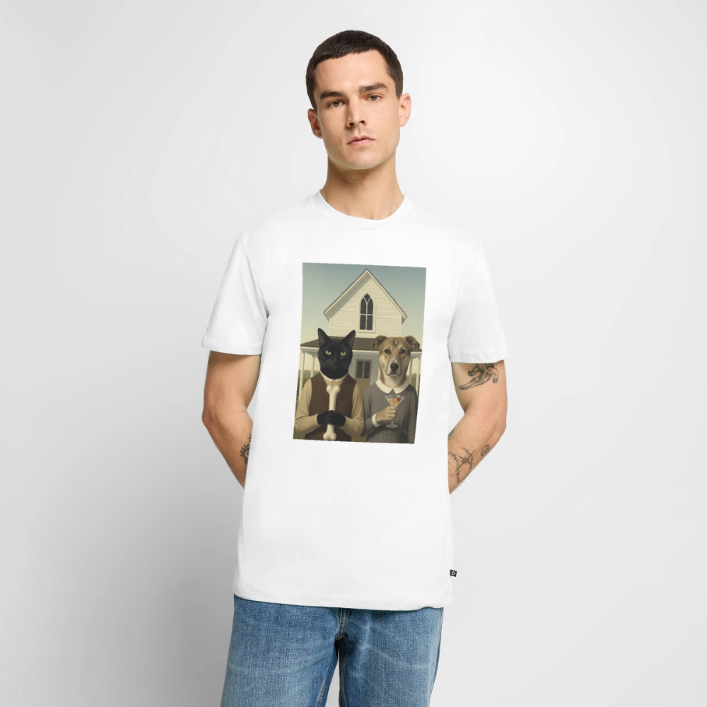 American Gothic… aber mit Katze und Hund | Männer Premium T-Shirt - Weiß