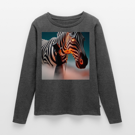Blumen für ein Zebra | Frauen Premium Bio Langarmshirt - Anthrazit meliert