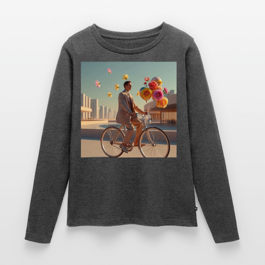 Fahrt ins Ungewisse (mit Blumen) | Frauen Premium Bio Langarmshirt - Anthrazit meliert