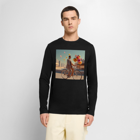 Fahrt ins Ungewisse (mit Blumen) | Männer Premium Bio Langarmshirt - Schwarz