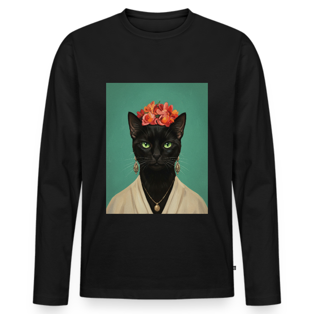 Frida Katze – Künstlerisches Katzenporträt | Men's Premium Organic Long Sleeve Shirt - black
