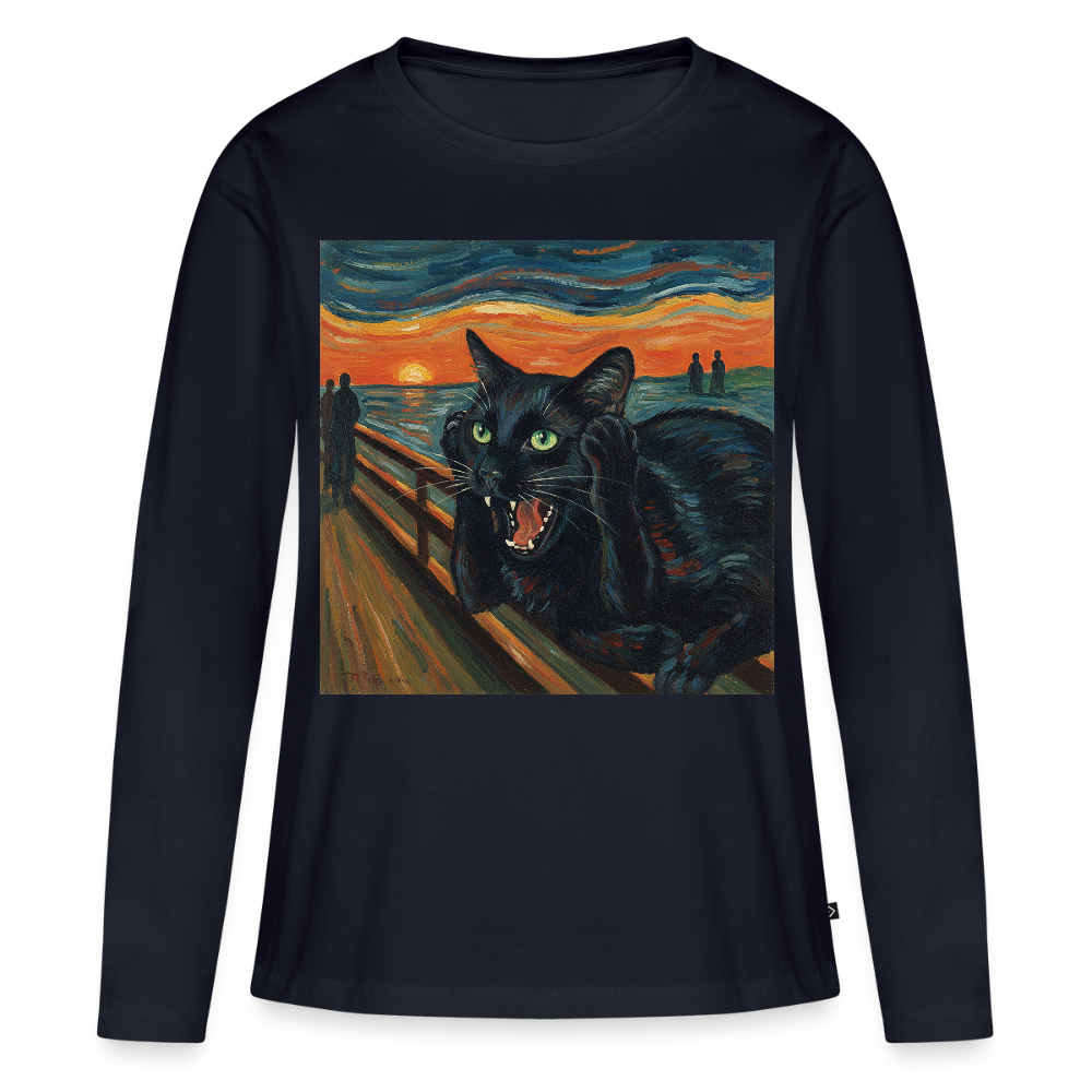 Der Schrei… aber die Katze hat’s zuerst gemerkt | Frauen Premium Bio Langarmshirt - Navy