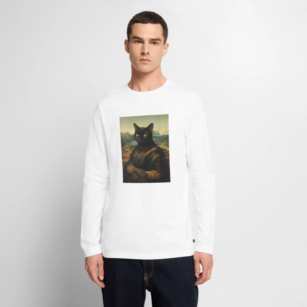 Mona Lisa… aber es ist eine Katze | Männer Premium Bio Langarmshirt - Weiß