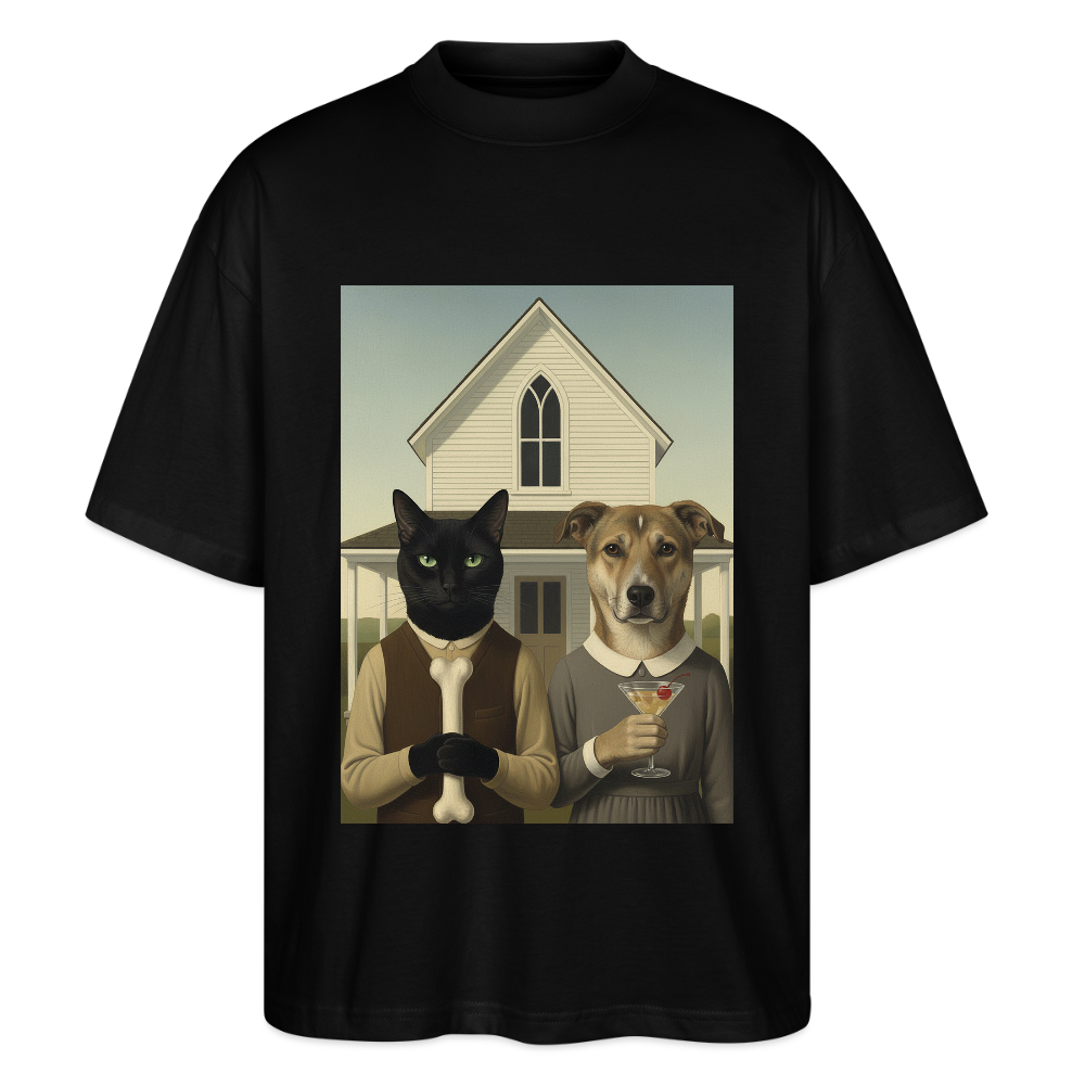 American Gothic… aber mit Katze und Hund | Stanley/Stella Oversized Unisex Bio T-Shirt Blaster - Schwarz