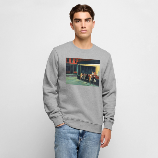 Wenn Hopper Katzen gemalt hätte | Männer Premium Pullover - Grau meliert