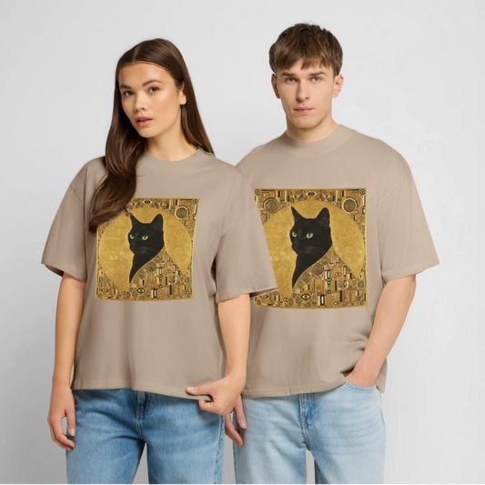 Adele… aber sie schnurrt – Goldene Katze à la Klimt | Stanley/Stella Oversized Unisex Bio T-Shirt Blaster - Steingrau