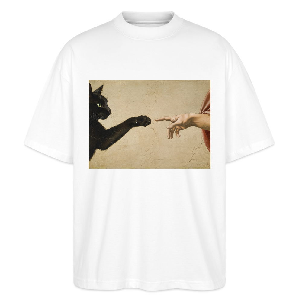 Die Erschaffung Adams… aber die Katze war schneller | Stanley/Stella Oversized Unisex Bio T-Shirt Blaster - Weiß