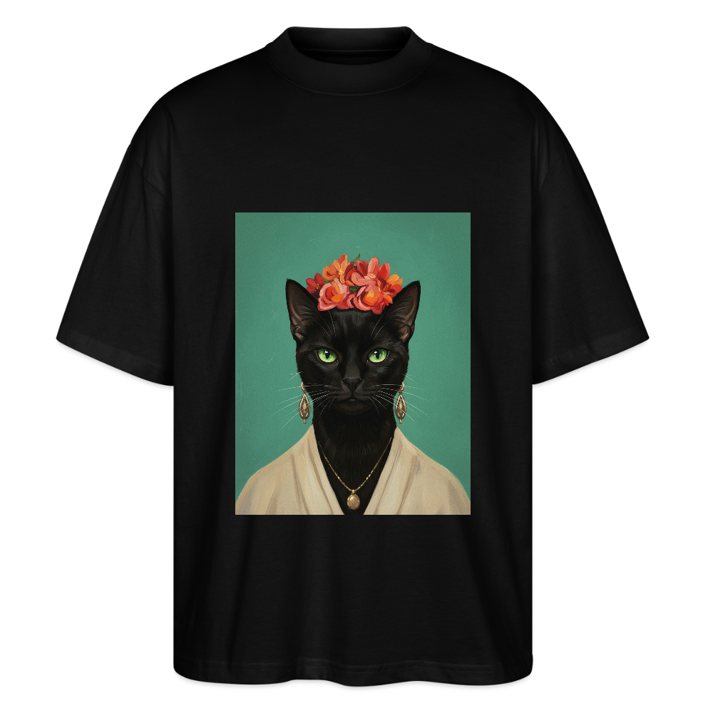Frida Katze – Künstlerisches Katzenporträt | Stanley/Stella Oversized Unisex Bio T-Shirt Blaster - Schwarz