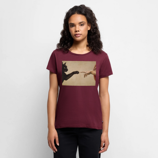 Die Erschaffung Adams… aber die Katze war schneller | Frauen Premium T-Shirt - Burgunderrot