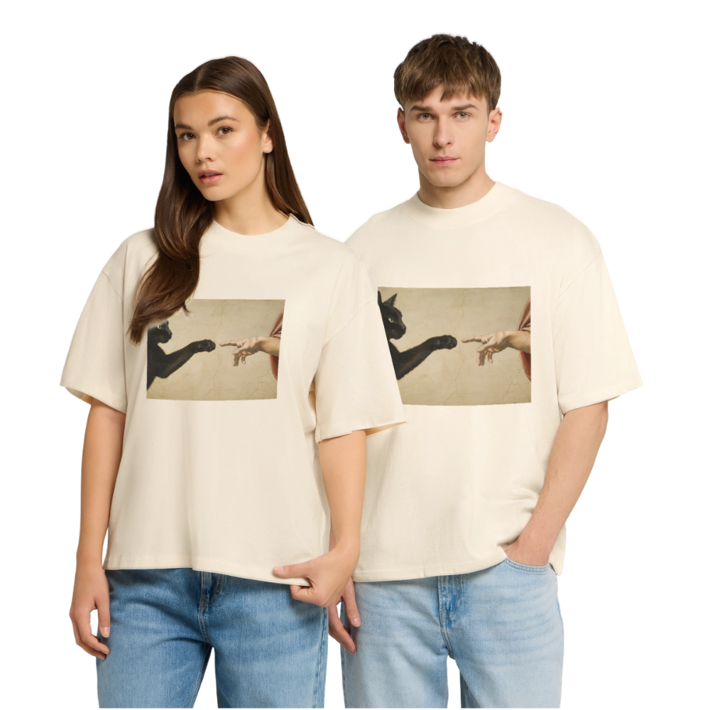 Die Erschaffung Adams… aber die Katze war schneller | Stanley/Stella Oversized Unisex Bio T-Shirt Blaster - Natur