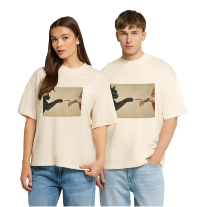 Die Erschaffung Adams… aber die Katze war schneller | Stanley/Stella Oversized Unisex Bio T-Shirt Blaster - Natur
