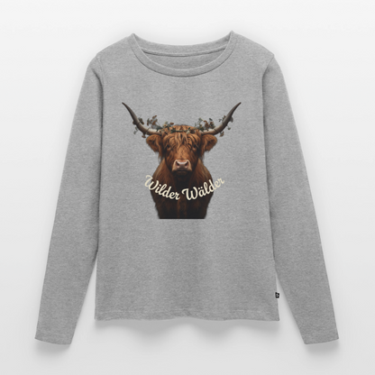 Wilder Wälder – Schwarzwald Highland Rind | Frauen Premium Bio Langarmshirt - Grau meliert