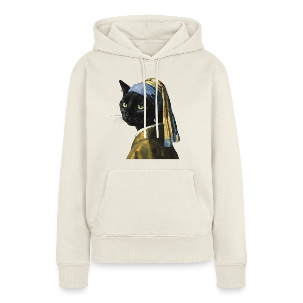 Das Mädchen mit dem Perlenohrring… aber es ist eine Katze | Frauen Premium Hoodie - Naturweiß