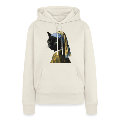 Das Mädchen mit dem Perlenohrring… aber es ist eine Katze | Frauen Premium Hoodie - Naturweiß