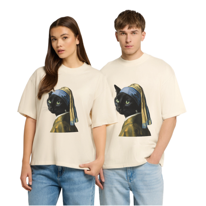 Das Mädchen mit dem Perlenohrring… aber es ist eine Katze | Stanley/Stella Oversized Unisex Bio T-Shirt Blaster - Natur