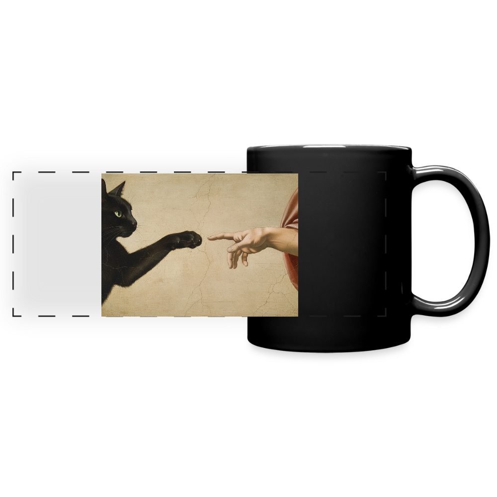 Die Erschaffung Adams… aber die Katze war schneller | Tasse - Schwarz