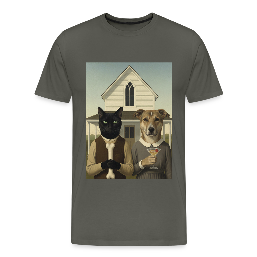 American Gothic… aber mit Katze und Hund | Männer Premium T-Shirt - Asphalt