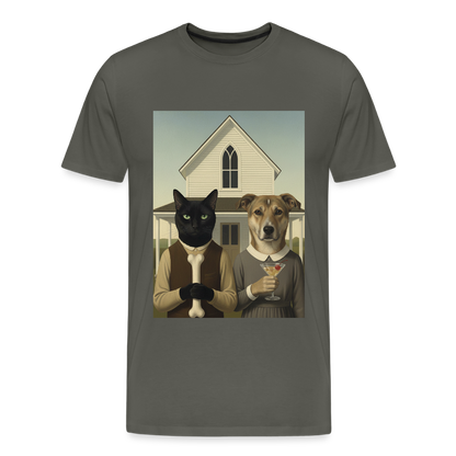 American Gothic… aber mit Katze und Hund | Männer Premium T-Shirt - Asphalt