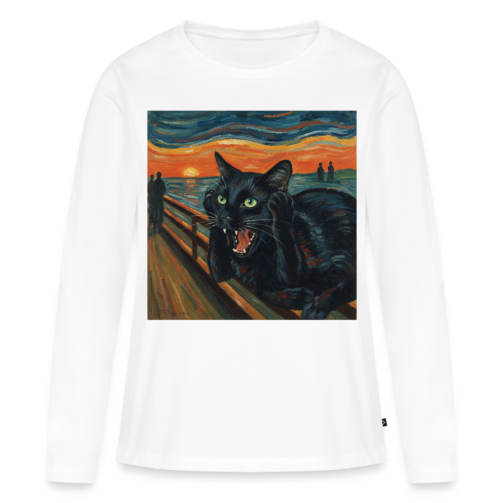 Der Schrei… aber die Katze hat’s zuerst gemerkt | Frauen Premium Bio Langarmshirt - Weiß
