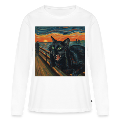 Der Schrei… aber die Katze hat’s zuerst gemerkt | Frauen Premium Bio Langarmshirt - Weiß