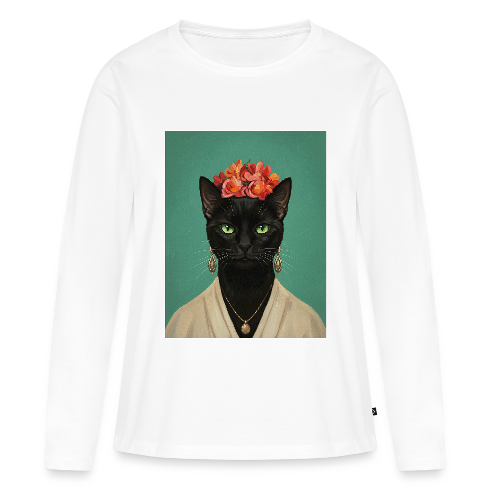 Frida Katze – Künstlerisches Katzenporträt | Frauen Premium Bio Langarmshirt - Weiß