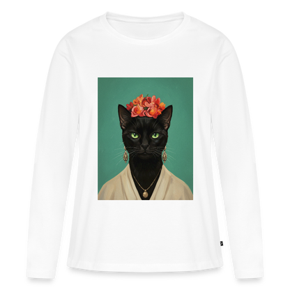 Frida Katze – Künstlerisches Katzenporträt | Frauen Premium Bio Langarmshirt - Weiß