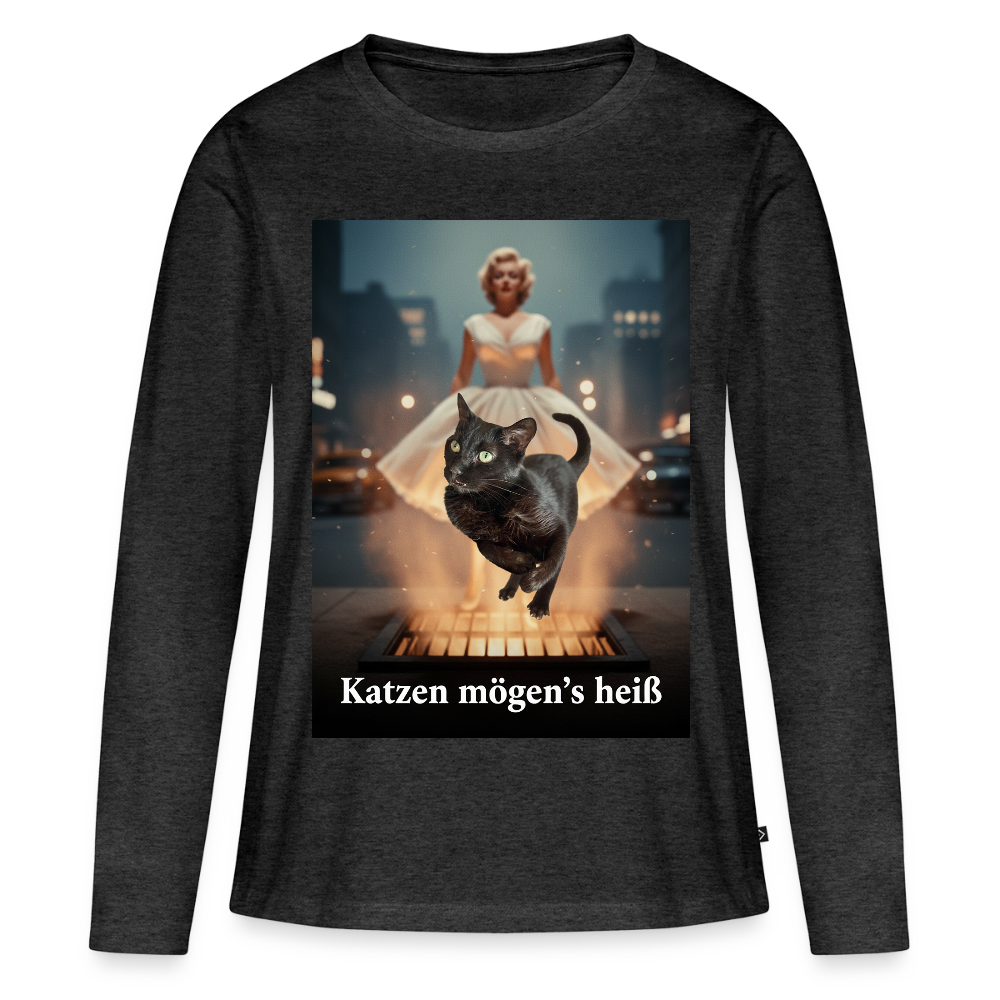 Katzen mögen’s heiß | Frauen Premium Bio Langarmshirt - Anthrazit meliert