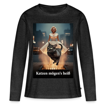 Katzen mögen’s heiß | Frauen Premium Bio Langarmshirt - Anthrazit meliert