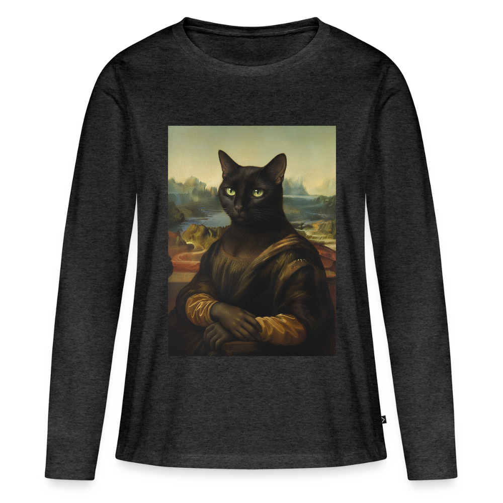 Mona Lisa… aber es ist eine Katze | Frauen Premium Bio Langarmshirt - Anthrazit meliert