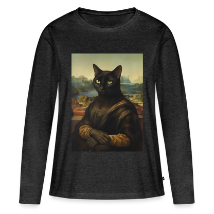 Mona Lisa… aber es ist eine Katze | Frauen Premium Bio Langarmshirt - Anthrazit meliert