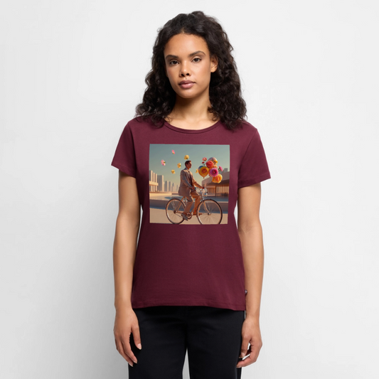 Fahrt ins Ungewisse (mit Blumen) | Frauen Premium T-Shirt - Burgunderrot