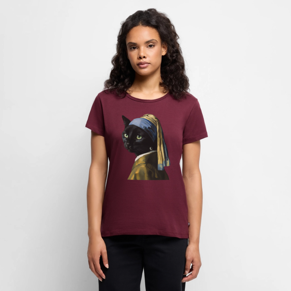Das Mädchen mit dem Perlenohrring… aber es ist eine Katze | Frauen Premium T-Shirt - Burgunderrot