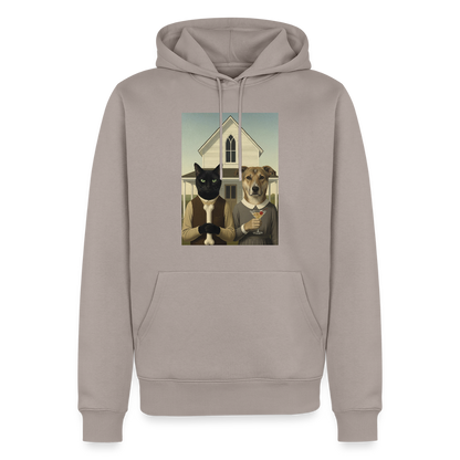 American Gothic… aber mit Katze und Hund | Männer Premium Hoodie - Taupe