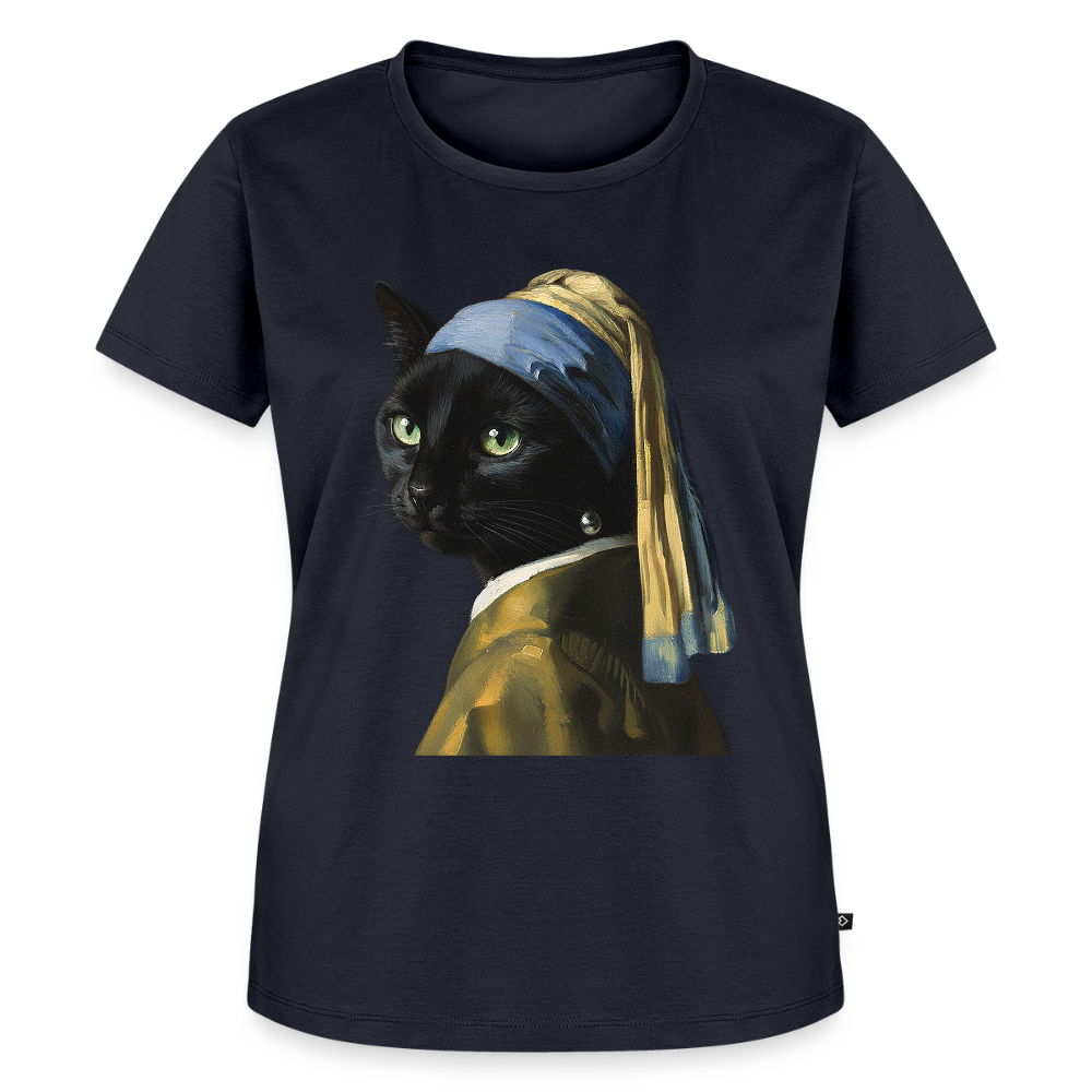 Das Mädchen mit dem Perlenohrring… aber es ist eine Katze | Frauen Premium T-Shirt - Navy