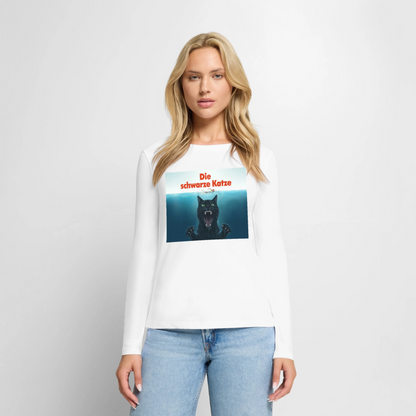 Die schwarze Katze – Krümel taucht auf | Frauen Premium Bio Langarmshirt - Weiß