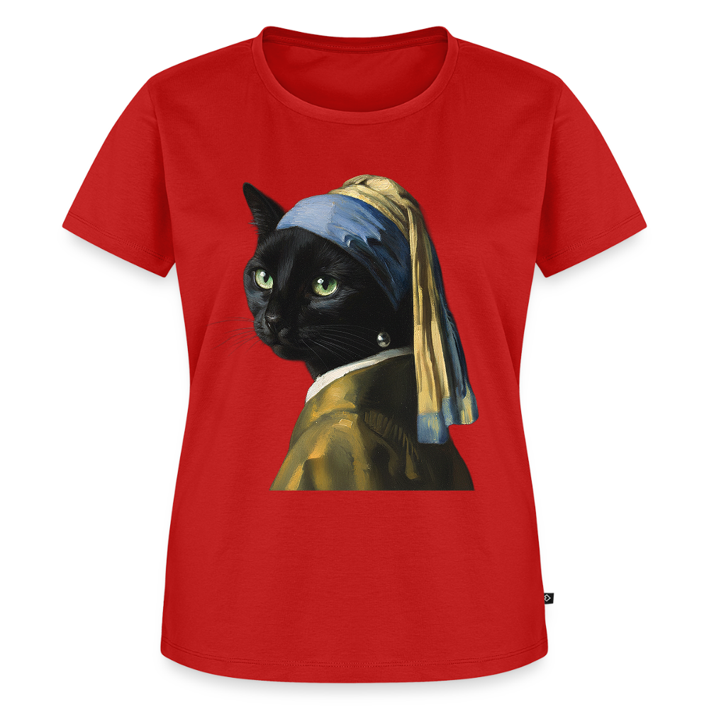 Das Mädchen mit dem Perlenohrring… aber es ist eine Katze | Frauen Premium T-Shirt - Rot