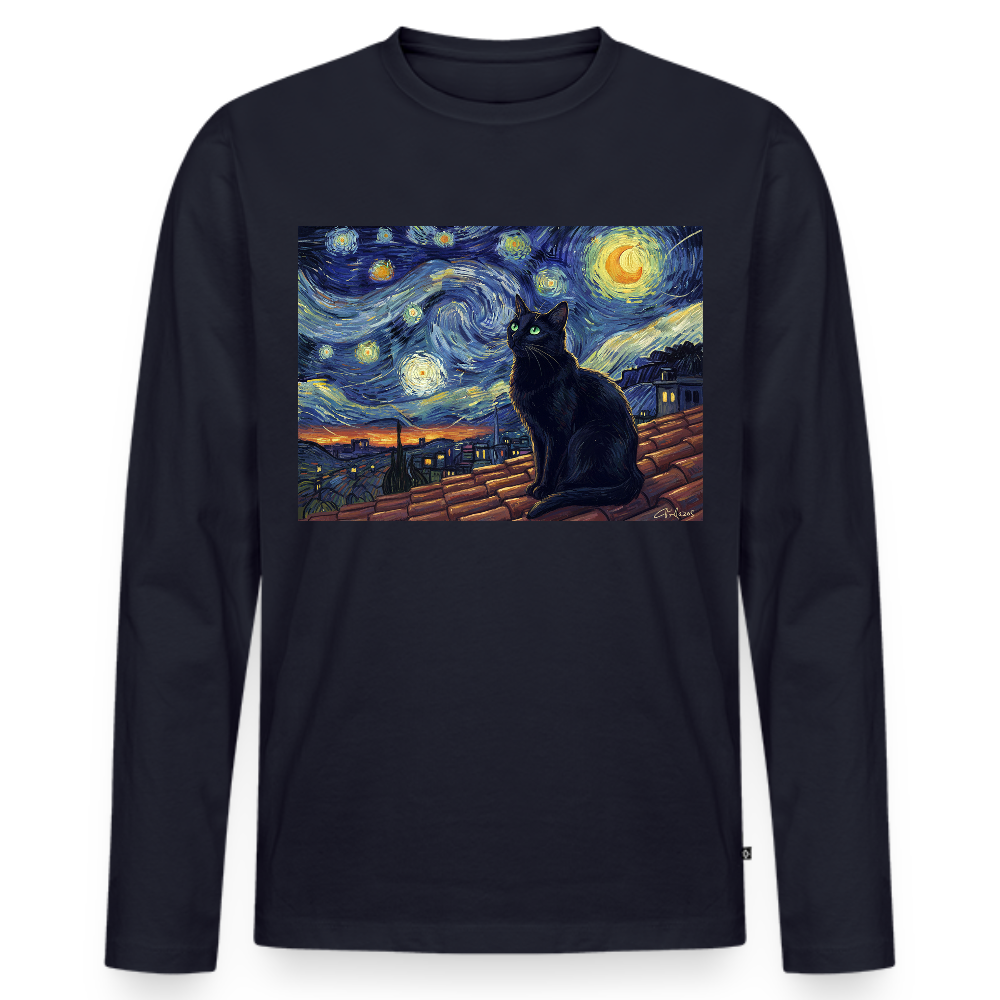 Sternennacht… aber die Katze denkt nach | Männer Premium Bio Langarmshirt - Navy