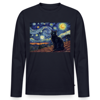 Sternennacht… aber die Katze denkt nach | Männer Premium Bio Langarmshirt - Navy