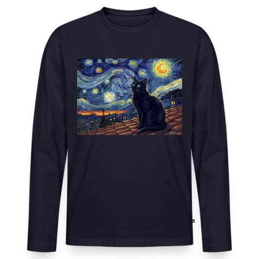 Sternennacht… aber die Katze denkt nach | Männer Premium Bio Langarmshirt - Navy