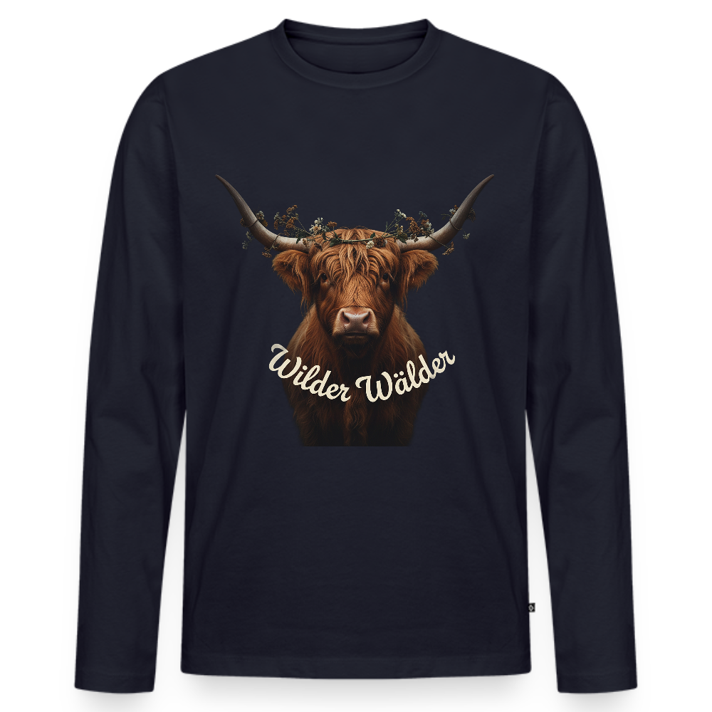 Wilder Wälder – Schwarzwald Highland Rind | Männer Premium Bio Langarmshirt - Navy