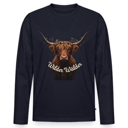Wilder Wälder – Schwarzwald Highland Rind | Männer Premium Bio Langarmshirt - Navy