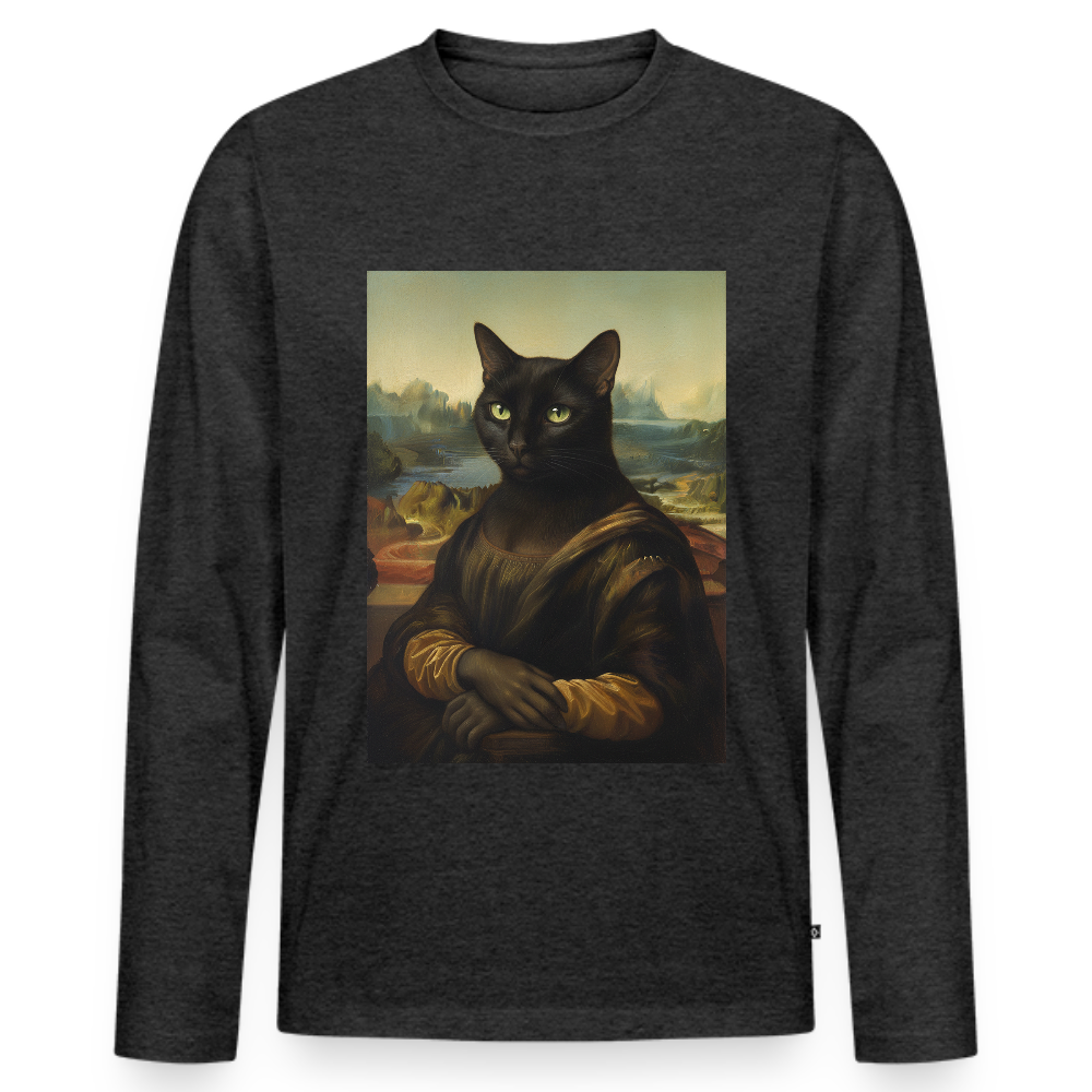 Mona Lisa… aber es ist eine Katze | Männer Premium Bio Langarmshirt - Anthrazit meliert